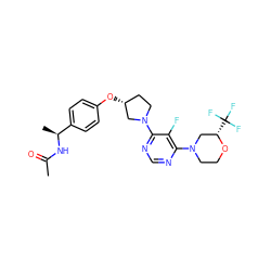 CC(=O)N[C@@H](C)c1ccc(O[C@@H]2CCN(c3ncnc(N4CCO[C@@H](C(F)(F)F)C4)c3F)C2)cc1 ZINC000261168643