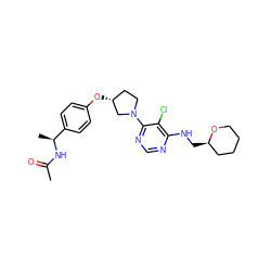 CC(=O)N[C@@H](C)c1ccc(O[C@@H]2CCN(c3ncnc(NC[C@@H]4CCCCO4)c3Cl)C2)cc1 ZINC000261099865