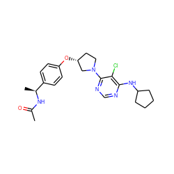 CC(=O)N[C@@H](C)c1ccc(O[C@@H]2CCN(c3ncnc(NC4CCCC4)c3Cl)C2)cc1 ZINC000261114336