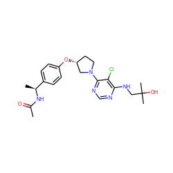 CC(=O)N[C@@H](C)c1ccc(O[C@@H]2CCN(c3ncnc(NCC(C)(C)O)c3Cl)C2)cc1 ZINC000221215875