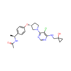 CC(=O)N[C@@H](C)c1ccc(O[C@@H]2CCN(c3ncnc(NCC4(O)CC4)c3Cl)C2)cc1 ZINC000221229248