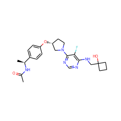 CC(=O)N[C@@H](C)c1ccc(O[C@@H]2CCN(c3ncnc(NCC4(O)CCC4)c3F)C2)cc1 ZINC000261102373