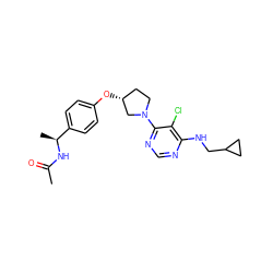 CC(=O)N[C@@H](C)c1ccc(O[C@@H]2CCN(c3ncnc(NCC4CC4)c3Cl)C2)cc1 ZINC000221229650