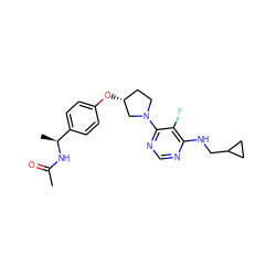 CC(=O)N[C@@H](C)c1ccc(O[C@@H]2CCN(c3ncnc(NCC4CC4)c3F)C2)cc1 ZINC000261164818