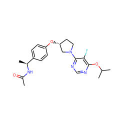 CC(=O)N[C@@H](C)c1ccc(O[C@@H]2CCN(c3ncnc(OC(C)C)c3F)C2)cc1 ZINC000261092619