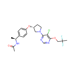 CC(=O)N[C@@H](C)c1ccc(O[C@@H]2CCN(c3ncnc(OCC(C)(F)F)c3Cl)C2)cc1 ZINC000261164522