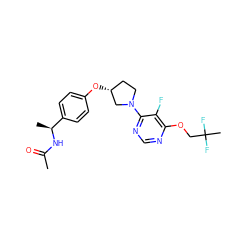 CC(=O)N[C@@H](C)c1ccc(O[C@@H]2CCN(c3ncnc(OCC(C)(F)F)c3F)C2)cc1 ZINC000221201821