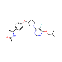 CC(=O)N[C@@H](C)c1ccc(O[C@@H]2CCN(c3ncnc(OCC(C)C)c3F)C2)cc1 ZINC000261083068