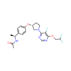 CC(=O)N[C@@H](C)c1ccc(O[C@@H]2CCN(c3ncnc(OCC(F)F)c3F)C2)cc1 ZINC000221201647