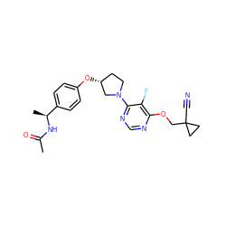 CC(=O)N[C@@H](C)c1ccc(O[C@@H]2CCN(c3ncnc(OCC4(C#N)CC4)c3F)C2)cc1 ZINC000261151455