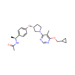 CC(=O)N[C@@H](C)c1ccc(O[C@@H]2CCN(c3ncnc(OCC4CC4)c3C)C2)cc1 ZINC000261114322