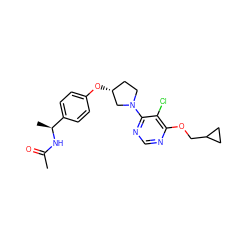 CC(=O)N[C@@H](C)c1ccc(O[C@@H]2CCN(c3ncnc(OCC4CC4)c3Cl)C2)cc1 ZINC000261081154