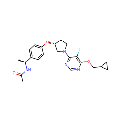 CC(=O)N[C@@H](C)c1ccc(O[C@@H]2CCN(c3ncnc(OCC4CC4)c3F)C2)cc1 ZINC000221187482