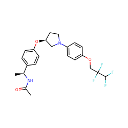 CC(=O)N[C@@H](C)c1ccc(O[C@H]2CCN(c3ccc(OCC(F)(F)C(F)F)cc3)C2)cc1 ZINC001772603436