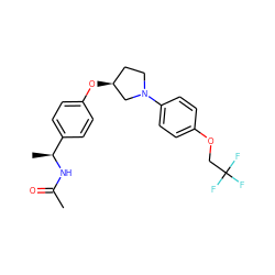 CC(=O)N[C@@H](C)c1ccc(O[C@H]2CCN(c3ccc(OCC(F)(F)F)cc3)C2)cc1 ZINC001772569956