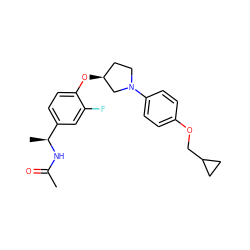 CC(=O)N[C@@H](C)c1ccc(O[C@H]2CCN(c3ccc(OCC4CC4)cc3)C2)c(F)c1 ZINC001772602939