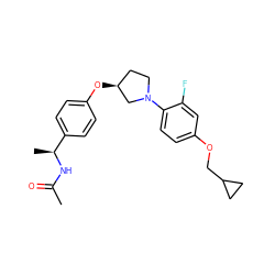 CC(=O)N[C@@H](C)c1ccc(O[C@H]2CCN(c3ccc(OCC4CC4)cc3F)C2)cc1 ZINC001772590035