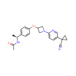 CC(=O)N[C@@H](C)c1ccc(OC2CN(c3ccc(C4(C#N)CC4)cn3)C2)cc1 ZINC000142230621