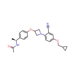 CC(=O)N[C@@H](C)c1ccc(OC2CN(c3ccc(OCC4CC4)cc3C#N)C2)cc1 ZINC000142311123