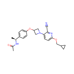 CC(=O)N[C@@H](C)c1ccc(OC2CN(c3ccc(OCC4CC4)nc3C#N)C2)cc1 ZINC000142312590