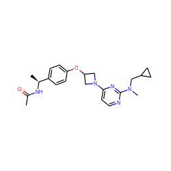 CC(=O)N[C@@H](C)c1ccc(OC2CN(c3ccnc(N(C)CC4CC4)n3)C2)cc1 ZINC000142318722