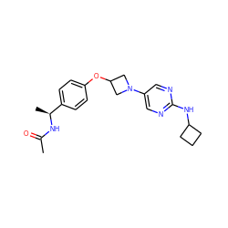 CC(=O)N[C@@H](C)c1ccc(OC2CN(c3cnc(NC4CCC4)nc3)C2)cc1 ZINC000142310459