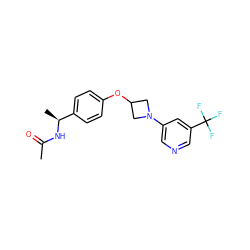 CC(=O)N[C@@H](C)c1ccc(OC2CN(c3cncc(C(F)(F)F)c3)C2)cc1 ZINC000142185895