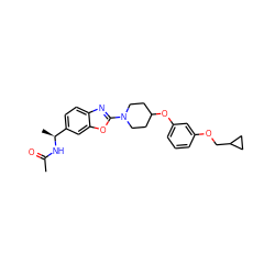 CC(=O)N[C@@H](C)c1ccc2nc(N3CCC(Oc4cccc(OCC5CC5)c4)CC3)oc2c1 ZINC001772632779