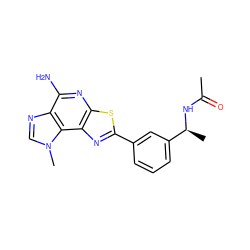 CC(=O)N[C@@H](C)c1cccc(-c2nc3c(nc(N)c4ncn(C)c43)s2)c1 ZINC000066258978