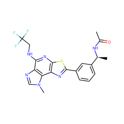 CC(=O)N[C@@H](C)c1cccc(-c2nc3c(nc(NCC(F)(F)F)c4ncn(C)c43)s2)c1 ZINC000066251305