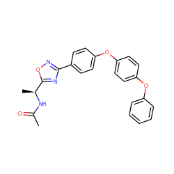 CC(=O)N[C@@H](C)c1nc(-c2ccc(Oc3ccc(Oc4ccccc4)cc3)cc2)no1 ZINC001772585692