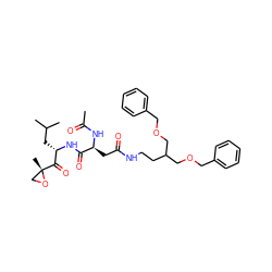 CC(=O)N[C@@H](CC(=O)NCCC(COCc1ccccc1)COCc1ccccc1)C(=O)N[C@@H](CC(C)C)C(=O)[C@@]1(C)CO1 ZINC000169352918