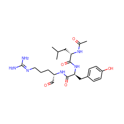 CC(=O)N[C@@H](CC(C)C)C(=O)N[C@@H](Cc1ccc(O)cc1)C(=O)N[C@H](C=O)CCCN=C(N)N ZINC000026021591
