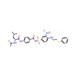 CC(=O)N[C@@H](CC(C)C)C(=O)Nc1ccc(C(=O)NS(=O)(=O)c2ccc(NCCSc3ccccc3)c([N+](=O)[O-])c2)cc1 ZINC000073224161