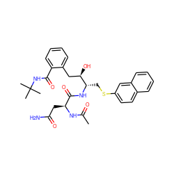 CC(=O)N[C@@H](CC(N)=O)C(=O)N[C@@H](CSc1ccc2ccccc2c1)[C@H](O)Cc1ccccc1C(=O)NC(C)(C)C ZINC000027846322