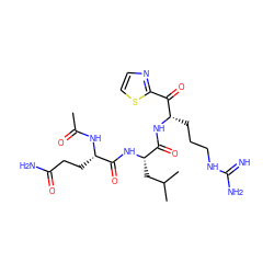 CC(=O)N[C@@H](CCC(N)=O)C(=O)N[C@@H](CC(C)C)C(=O)N[C@@H](CCCNC(=N)N)C(=O)c1nccs1 ZINC000653808316