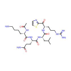 CC(=O)N[C@@H](CCCCN)C(=O)N[C@@H](CCC(N)=O)C(=O)N[C@@H](CC(C)C)C(=O)N[C@@H](CCCNC(=N)N)C(=O)c1nccs1 ZINC000299837711