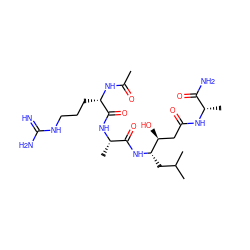 CC(=O)N[C@@H](CCCNC(=N)N)C(=O)N[C@@H](C)C(=O)N[C@@H](CC(C)C)[C@@H](O)CC(=O)N[C@@H](C)C(N)=O ZINC000299838327