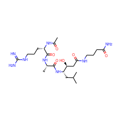 CC(=O)N[C@@H](CCCNC(=N)N)C(=O)N[C@@H](C)C(=O)N[C@@H](CC(C)C)[C@@H](O)CC(=O)NCCCC(N)=O ZINC000299837093