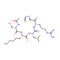CC(=O)N[C@@H](CO)C(=O)N[C@@H](CCCCN)C(=O)N[C@@H](CC(C)C)C(=O)N[C@@H](CCCNC(=N)N)C(=O)c1nccs1 ZINC000299818645