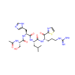 CC(=O)N[C@@H](CO)C(=O)N[C@@H](Cc1cnc[nH]1)C(=O)N[C@@H](CC(C)C)C(=O)N[C@@H](CCCNC(=N)N)C(=O)c1nccs1 ZINC000299838321