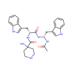 CC(=O)N[C@@H](Cc1c[nH]c2ccccc12)NC(=O)[C@@H](Cc1c[nH]c2ccccc12)NC(=O)C1(N)CCNCC1 ZINC000028225304