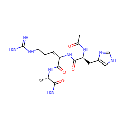 CC(=O)N[C@@H](Cc1c[nH]cn1)C(=O)N[C@@H](CCCNC(=N)N)C(=O)N[C@@H](C)C(N)=O ZINC000149730919