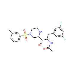 CC(=O)N[C@@H](Cc1cc(F)cc(F)c1)[C@H](O)[C@H]1CN(S(=O)(=O)c2cccc(C)c2)CCN1 ZINC000049111506