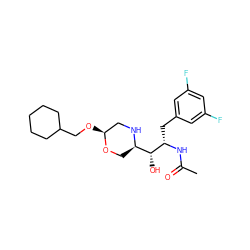 CC(=O)N[C@@H](Cc1cc(F)cc(F)c1)[C@H](O)[C@H]1CO[C@@H](OCC2CCCCC2)CN1 ZINC000043129121