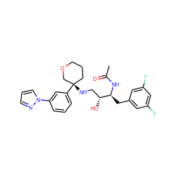 CC(=O)N[C@@H](Cc1cc(F)cc(F)c1)[C@H](O)CN[C@]1(c2cccc(-n3cccn3)c2)CCCOC1 ZINC000045283676