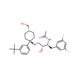 CC(=O)N[C@@H](Cc1cc(F)cc(F)c1)[C@H](O)CN[C@]1(c2cccc(C(C)(C)C)c2)CC[C@@H](CO)CC1 ZINC000253679349