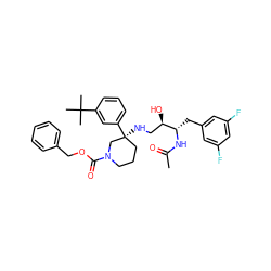 CC(=O)N[C@@H](Cc1cc(F)cc(F)c1)[C@H](O)CN[C@]1(c2cccc(C(C)(C)C)c2)CCCN(C(=O)OCc2ccccc2)C1 ZINC000049694385