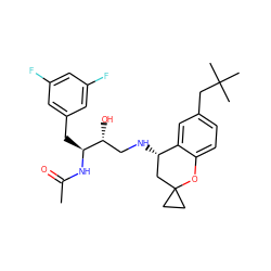 CC(=O)N[C@@H](Cc1cc(F)cc(F)c1)[C@H](O)CN[C@H]1CC2(CC2)Oc2ccc(CC(C)(C)C)cc21 ZINC000096282254