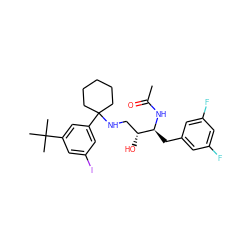 CC(=O)N[C@@H](Cc1cc(F)cc(F)c1)[C@H](O)CNC1(c2cc(I)cc(C(C)(C)C)c2)CCCCC1 ZINC000064548781